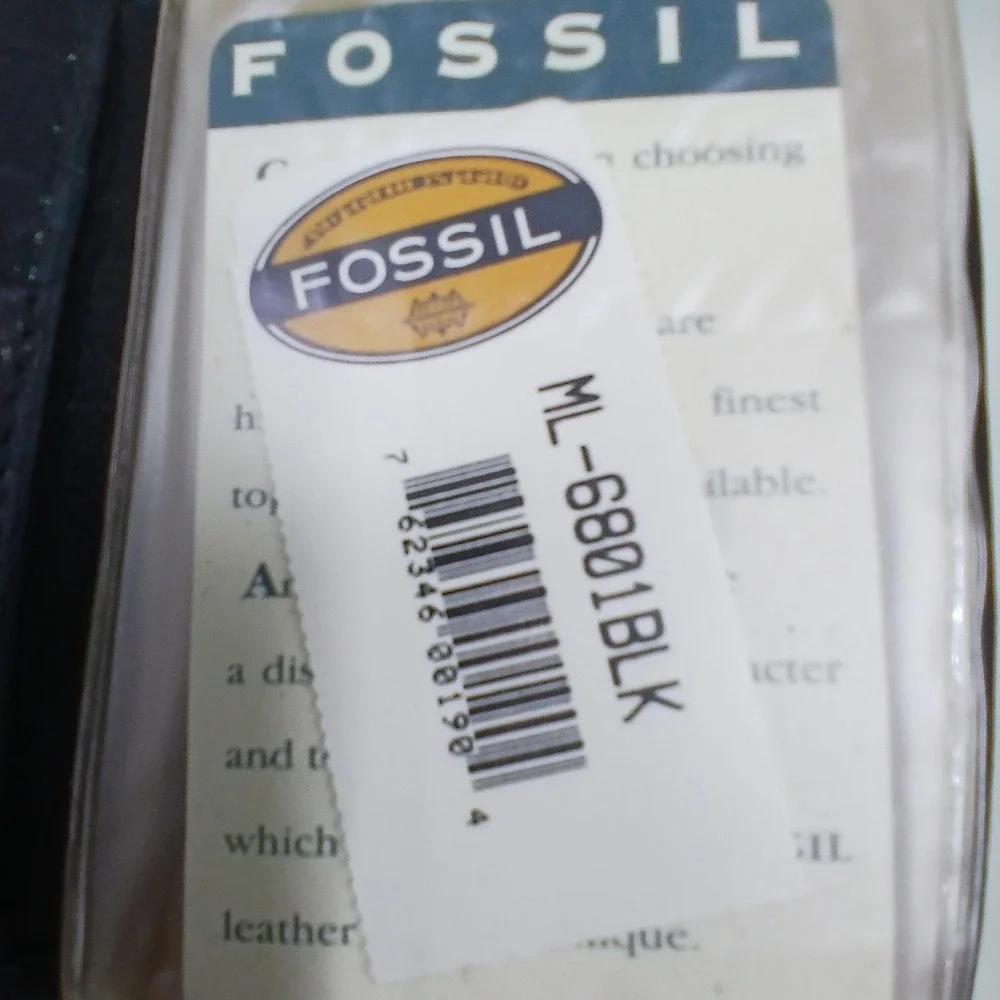 Fossil Leather Wallet Mens One Size Black Trifold Golf‎ Theme Boxed Logo